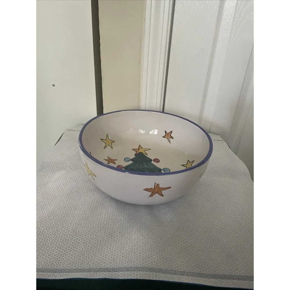 Vietri NATALE BLUE Christmas Tree Holiday Large Serving Bowl Italy